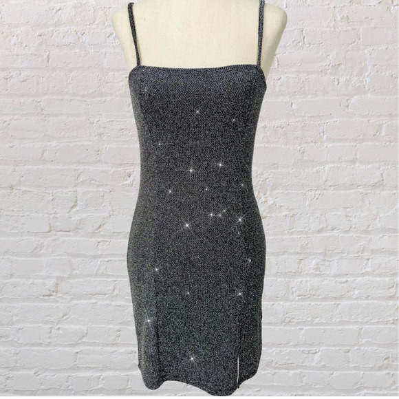 Silver Metallic Bodycon Mini Dress S – Party, Holiday, Club Y2K - Picture 1 of 8